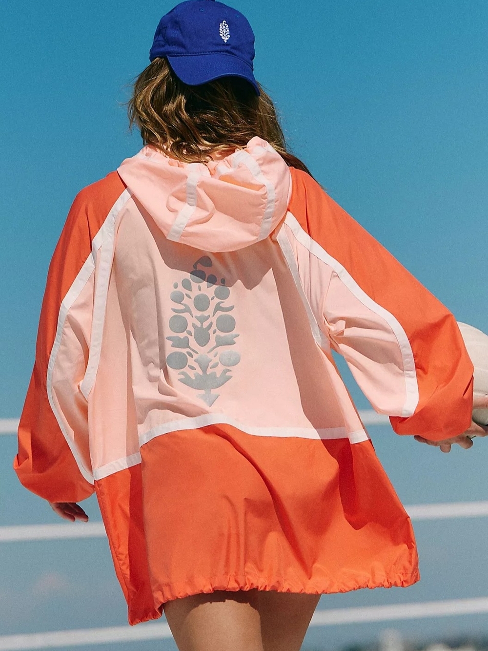 Peach & Orange Colorblock Women's Swim Cover-Up Jacket